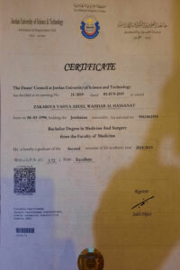 Dr. Zakariya Certificate